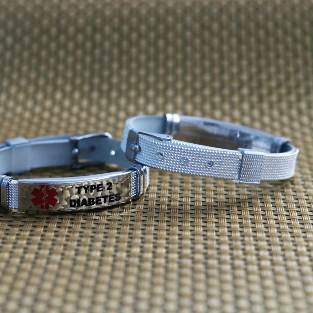 Type 1 Diabetes Medical Alert ID Bracelet Stainless Steel Mesh ICE SOS