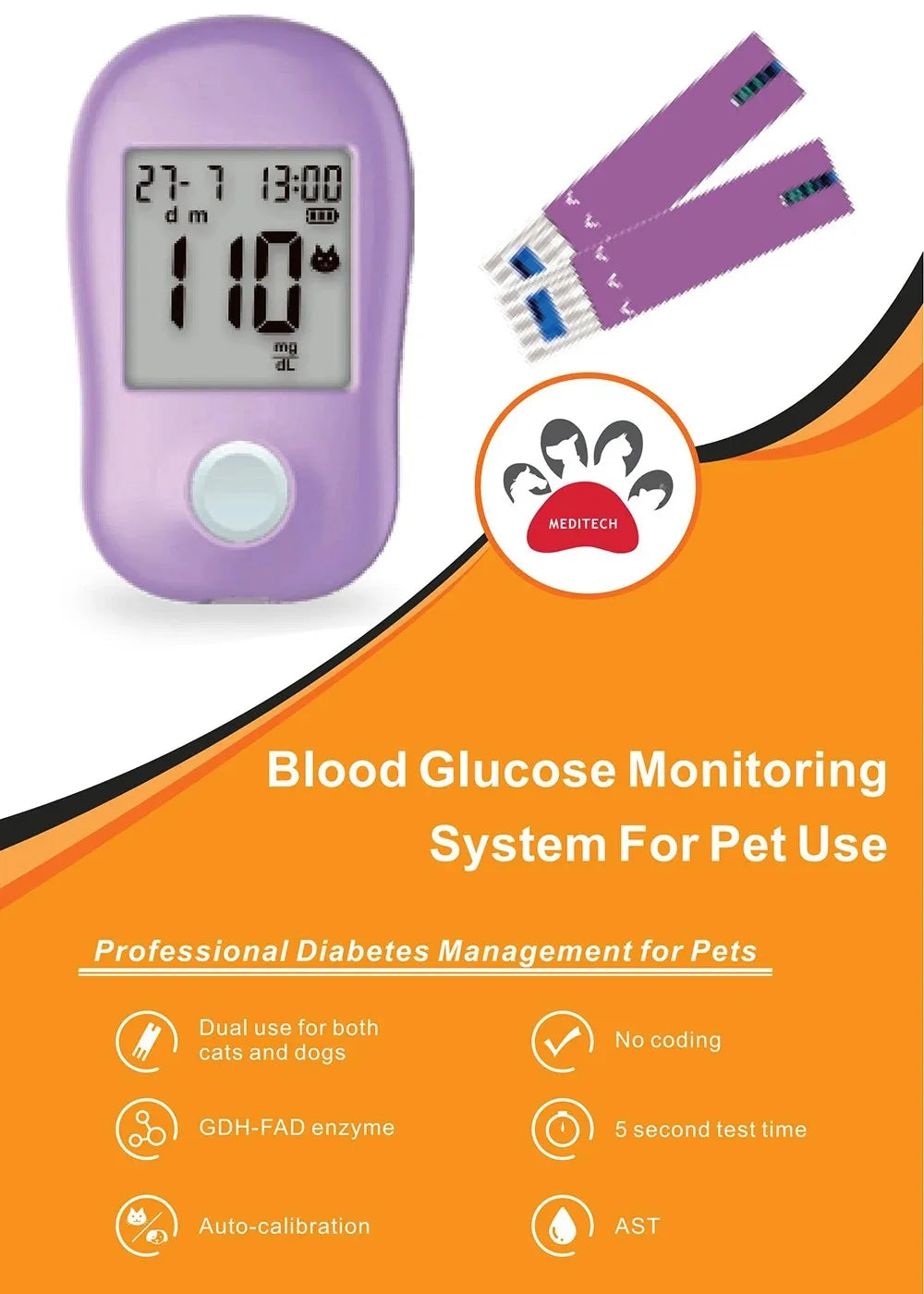 Pet Blood Glucose Monitoring System Veterinary Diabetes Test Kit