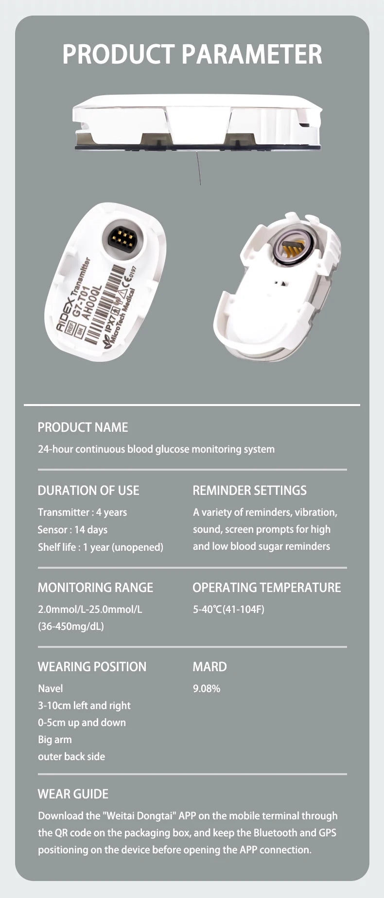 Aidex Dynamic CGM 24h Real-Time Blood Glucose Monitor (Prick-Free)