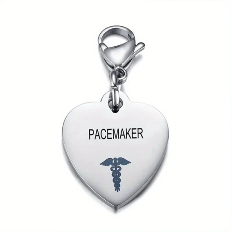 Heart-Shaped Medical ID Keychain Stainless Steel Diabetes Emergency Pendant
