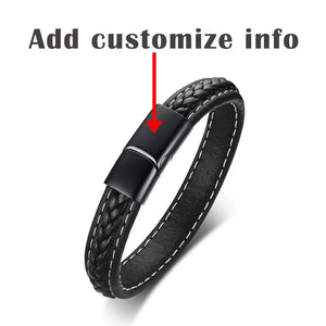 Type 1 Diabetes Medical Alert Bracelet Black Leather Emergency ID