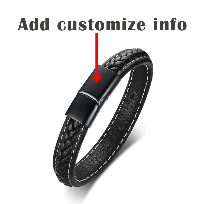 Type 1 Diabetes Medical Alert Bracelet Black Leather Emergency ID