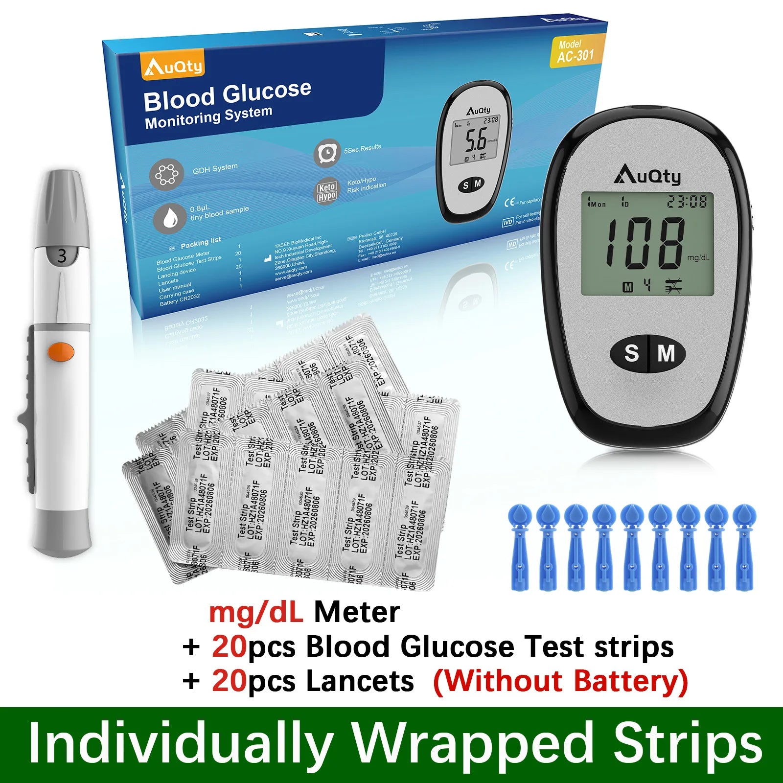 Blood Glucose Meter Kit Fast-Result Diabetes Monitor with Test Strips
