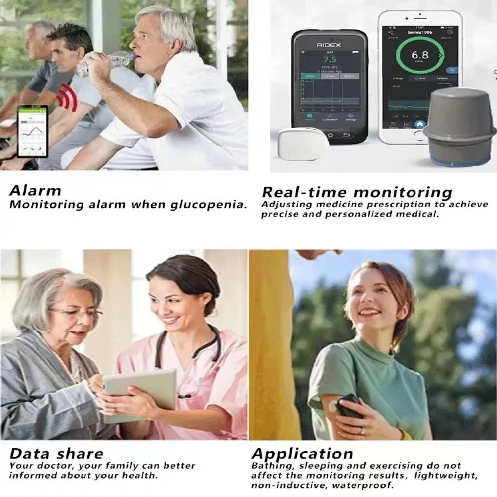 Freestyle Libre Sensor Bluetooth Scan Free Remote Data Sharing Aidex Dynamic Blood Glucose Monitoring CGMS 24h Realtime Monitor